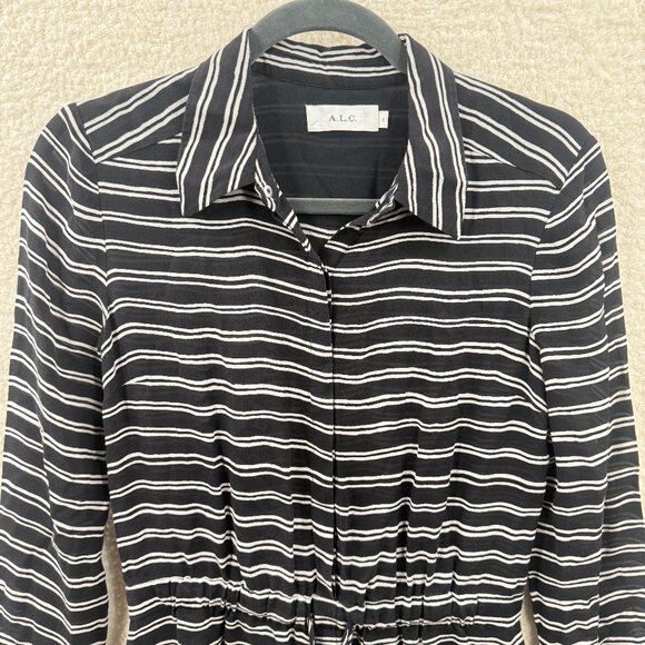 ALC Silk Striped Christopher drawstring dress black white Size 2 - Picture 3 of 14